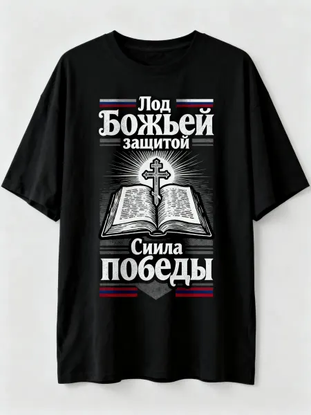 Футболка с православным дизайном! Под Божьей защитой, сила п