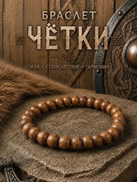 Браслет на руку из деревянных камней «Чётки»