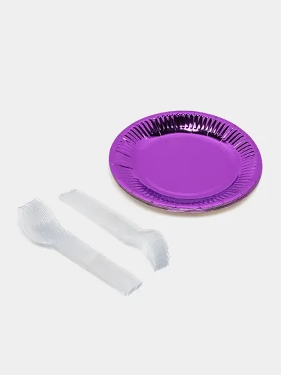 Одноразовая тарелка, ложка, вилка и салфетка, набор на 10 человек