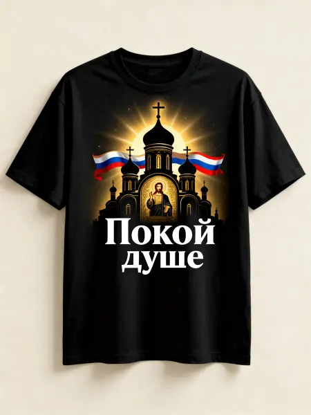 Футболка с православным дизайном, иконой Иисуса Христа, храм
