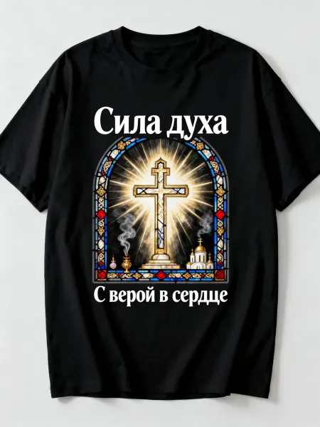 Футболка православная с крестом! С надписями Сила духа и С в