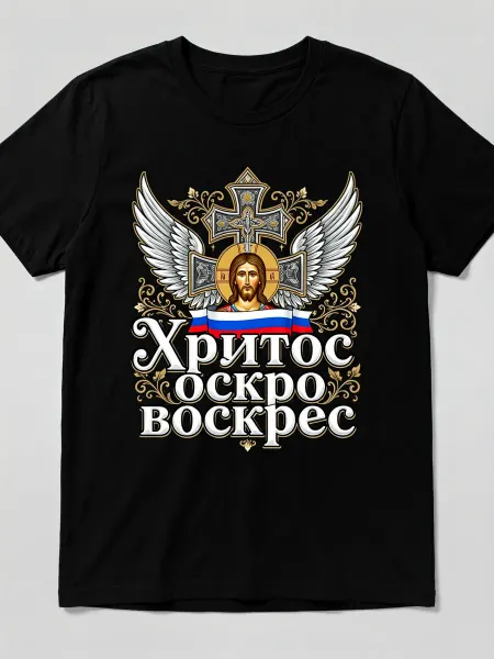 Футболка православная с изображением Христа, крестом и крыль