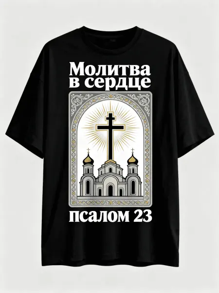 Стиль православный! Футболка с изображением храма и крестом