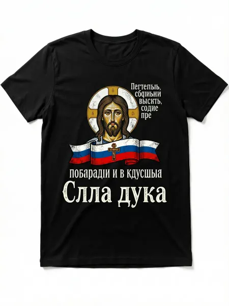 Футболка православная с иконой Иисуса Христа, флагом России