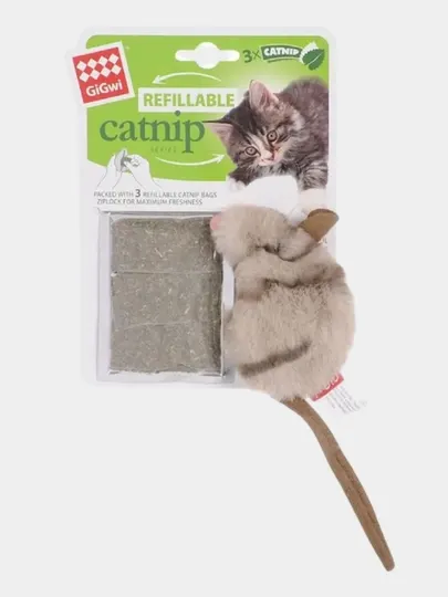 Игрушка для кошек Мышка, с кошачьей мятой, 10 см