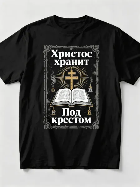 Футболка православного стиля с надписью «Христос хранит. Под