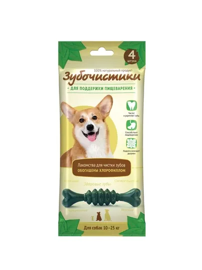 Зубочистики для собак с хлорофиллом для пищеварения и чистки зубов (10–25 кг), 4 шт