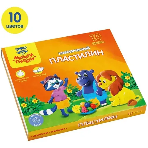 Пластилин Мульти-Пульти "Приключения Енота", 10 цветов, со стеком
