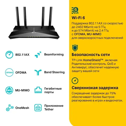Роутер Archer AX53 TP-Link двухдиапазонный, AX3000 10/100/1000BASE-TX