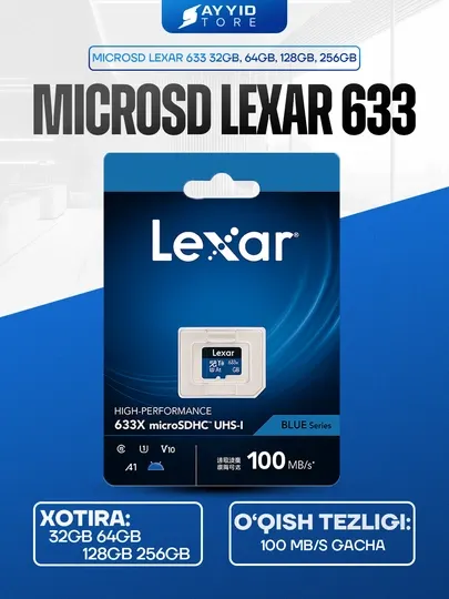 Карта памяти MicroSD Lexar 633x 32/64/128/256 GB (UHS-I, U1, Class 10, 100 MB/s)