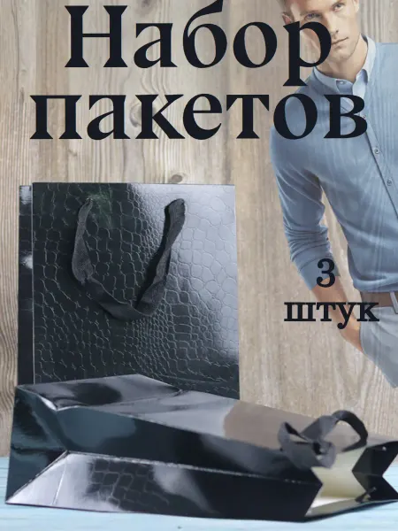 Пакет подарочный с ручками мужской 3 шт