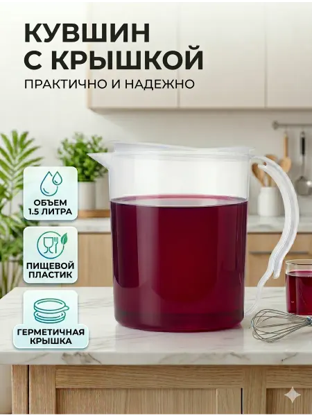 SABURG Термостойкий кувшин с крышкой пластиковый 1,5 литра