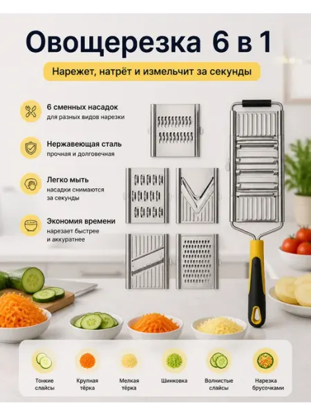 РомаГарант Овощерезка терка ручная многофункциональная 6 в 1