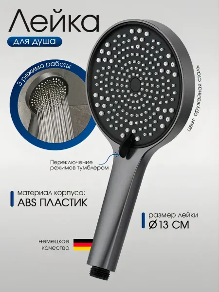 ALLENDORF Лейка для душа AD-7704 Gun Metal, ABS пластик, 13 см