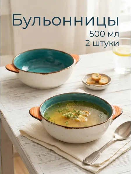 P.L. Proff Cuisine Бульонницы 2 шт Green Fusion, диаметр 15 см, 500 мл