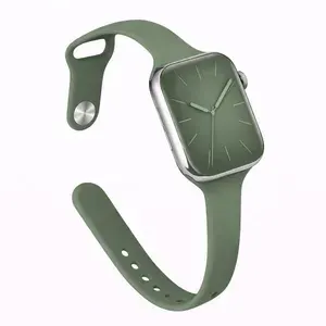 Узкий ремешок для Apple Watch 44/45/46/49 mm, силиконовый, цвет Серо-зеленый (серый), браслет на смарт-часы Эпл Вотч для iWatch Series 11 10 9 8 7 6 5 4 SE Ultra 3 Ultra 2 Ultra совместимый