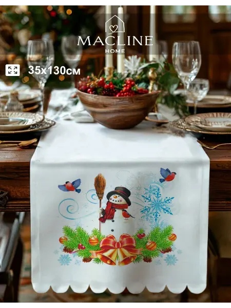 Macline home Новогодняя дорожка на стол 35х130 см "Снеговик"