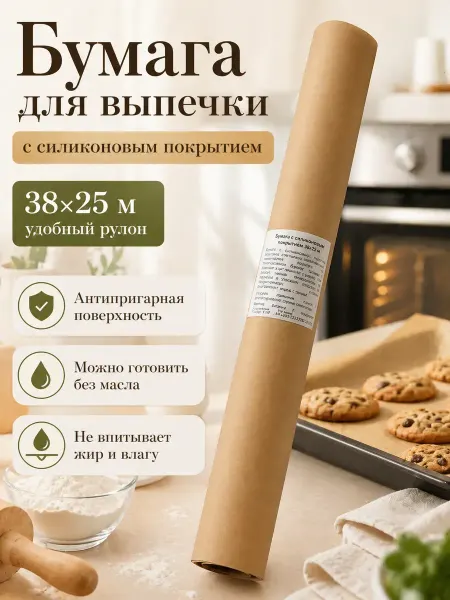 Мираа Бумага для выпечки силиконизированная 38х25 м рулон