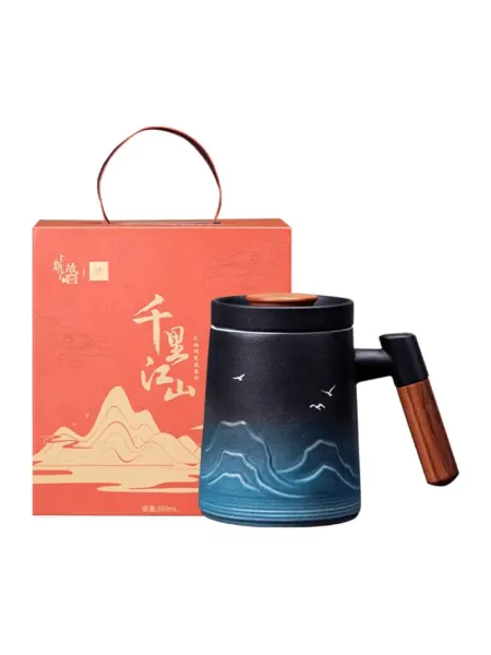 Pinztea Керамическая кружка Wooden Handle 390 ml (Синий)