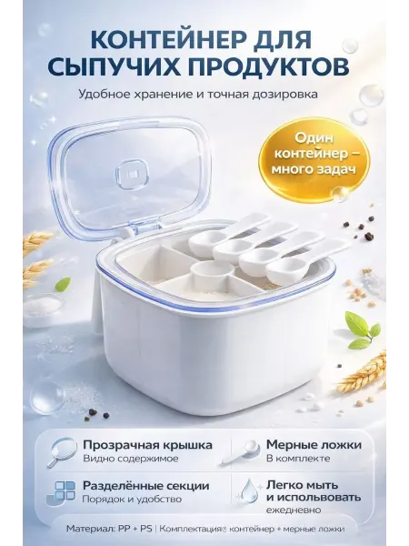 АЙТУШ Контейнер-органайзер для специй и сыпучих продуктов 4в1