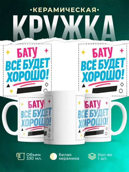 MADE_WITH_LOVE Кружка с именем Бату мотивация подарок подруге эстетичная