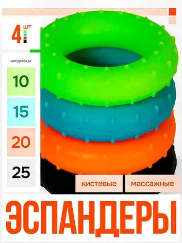 Эспандер кистевой массажный НАБОР 4 шт. усилие 10, 15, 20, 25 кг. Sportignite