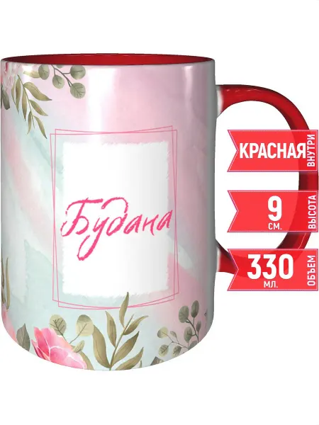 Grand cadeaux Кружка именная Будана - с красной ручкой и красная внутри