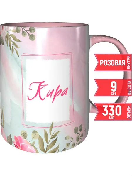 Grand cadeaux Кружка с именем Кира - внутри и ручка розовая