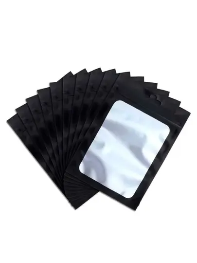 Zip-lock пакет металлизированный с застежкой и окошком, 20 шт, 10,5*15 см, черные