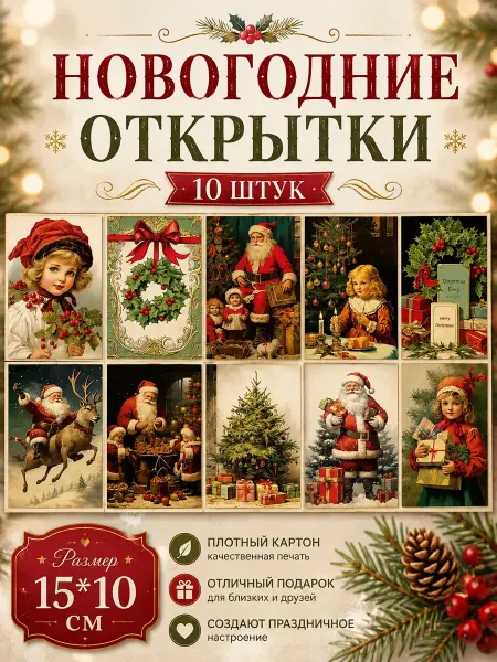 Le'Vision design Новогодние открытки 10 штук 10 на 15 см