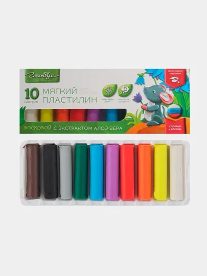 Пластилин Globus ПЛ10-01МВ супер мягкий, с экстрактом алоэ вера, 10 цветов, 150 г