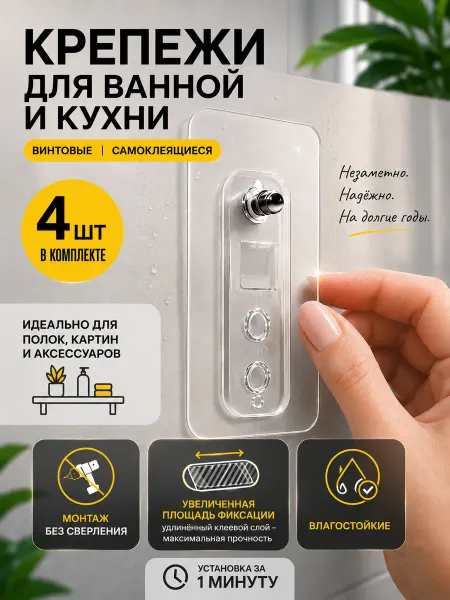 Integra Home Крепежи самоклеящиеся для ванной и кухни для полок и картин
