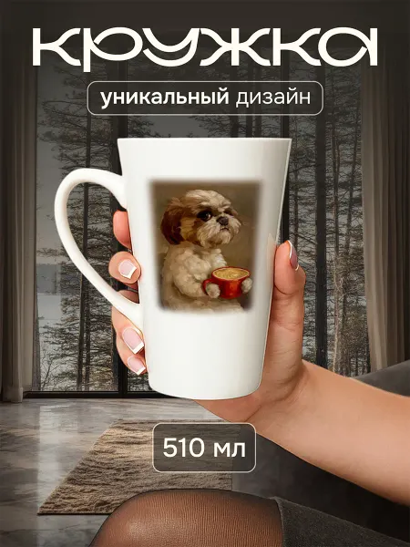 Jolly Makes Большая кружка латте с принтом "Собака с чашкой кофе" 510 мл