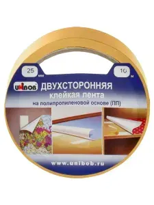 Клейкая лента Unibob, Двухсторонний скотч на основе полипропилена, 160 мкм 25 мм * 10 м