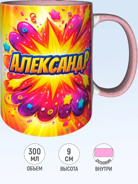 MadePrint Кружка именная Александр - розовая внутри и ручка