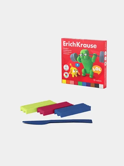 Пластилин классический ErichKrause Jolly Friends 10 цветов со стеком, 180 г, 61346