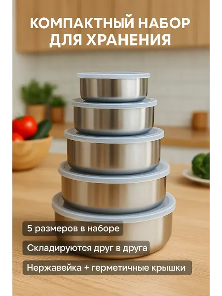 Айза-стор Набор контейнеров из нержавеющей стали