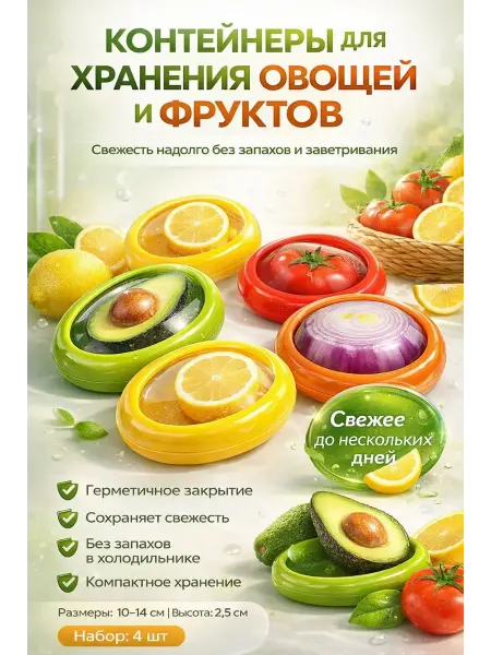 АЙТУШ Контейнер для хранение овощей в холодильник с крышкой 4 шт