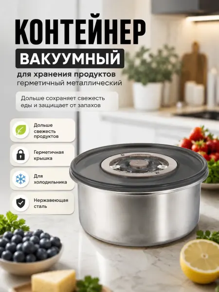 Маринка Вакуумный контейнер металлический для еды с датой на крышке