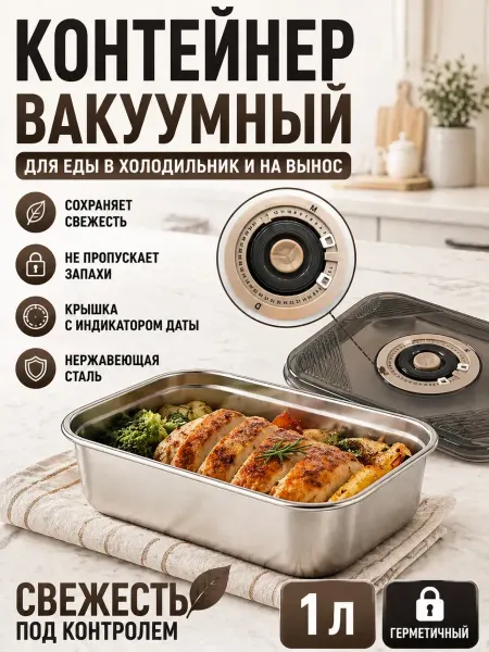 НМВ Контейнер для еды вакуумный нержавеющая сталь 1 л