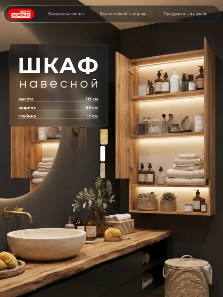 Короче! Мебель Шкаф в ванную пенал навесной