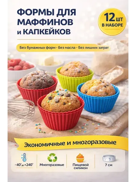 ВитАлинаДом форма для выпечки кексов силиконовая 12 шт