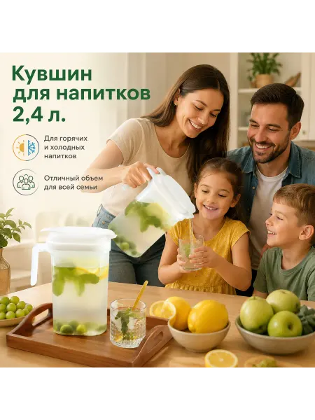 Кувшин для напитков, воды, лимонадов пластиковый с крышкой