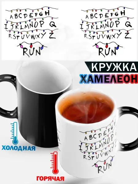 Кружка хамелеон с принтом "новогодняя гирлянда"