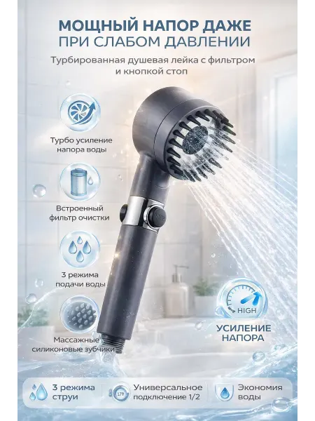 Луна_Лу Лейка для душа с турбонаддувом фильтром и массажем