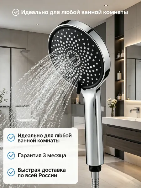 Универсальная душевая лейка черная хром