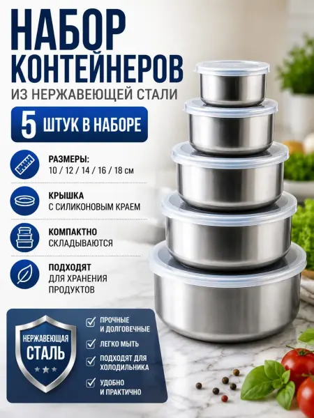 ЖАРА Набор круглых мисок из нержавеющей стали