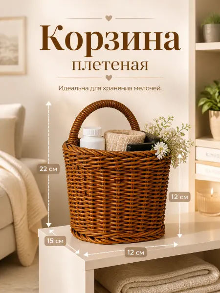 Сималенд Корзина плетёная для хранения, пластиковая, коричневая