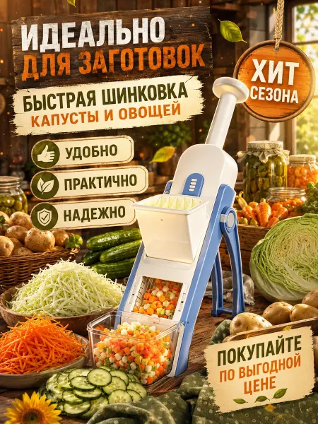 Терка овощерезка ручная, нарезка соломкой и кружочками