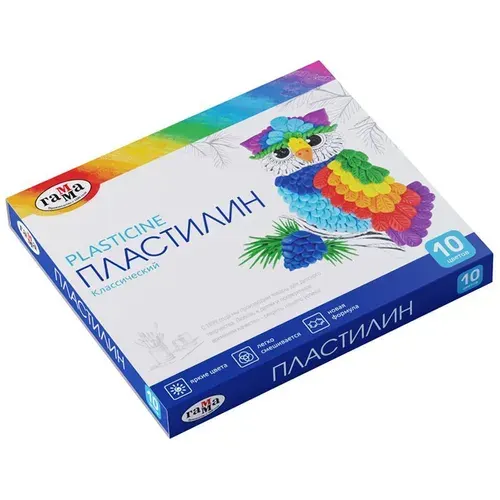 Пластилин для школы Гамма "Классический", 10 цв., 200г, со стеком